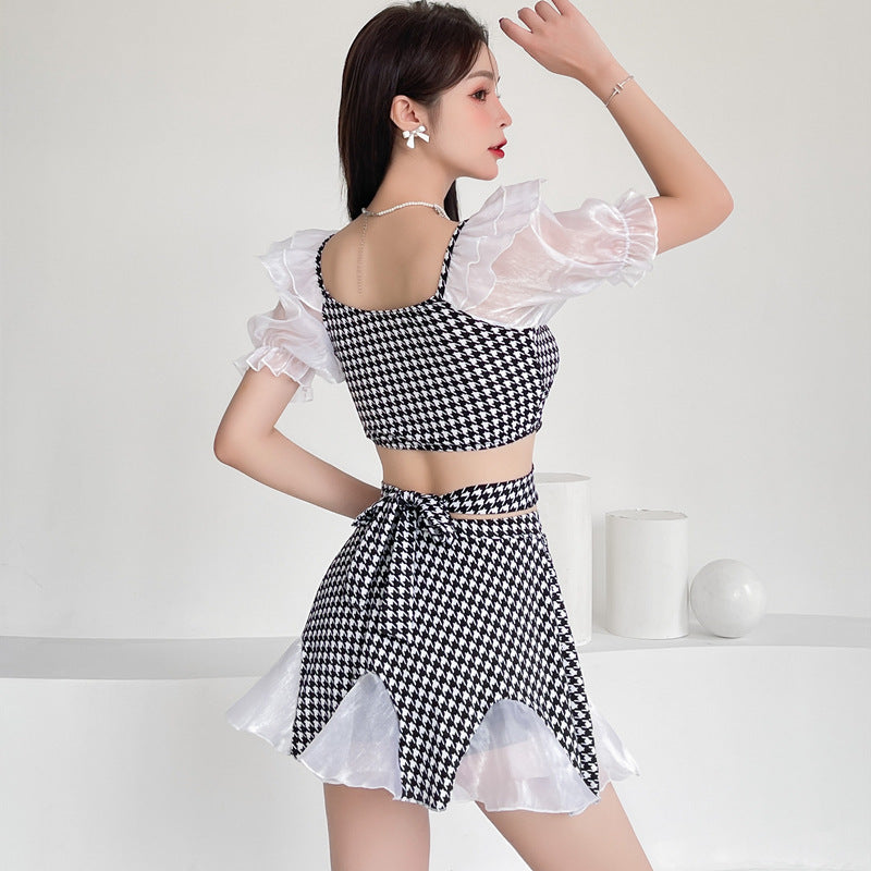 chiffon check one-piece
